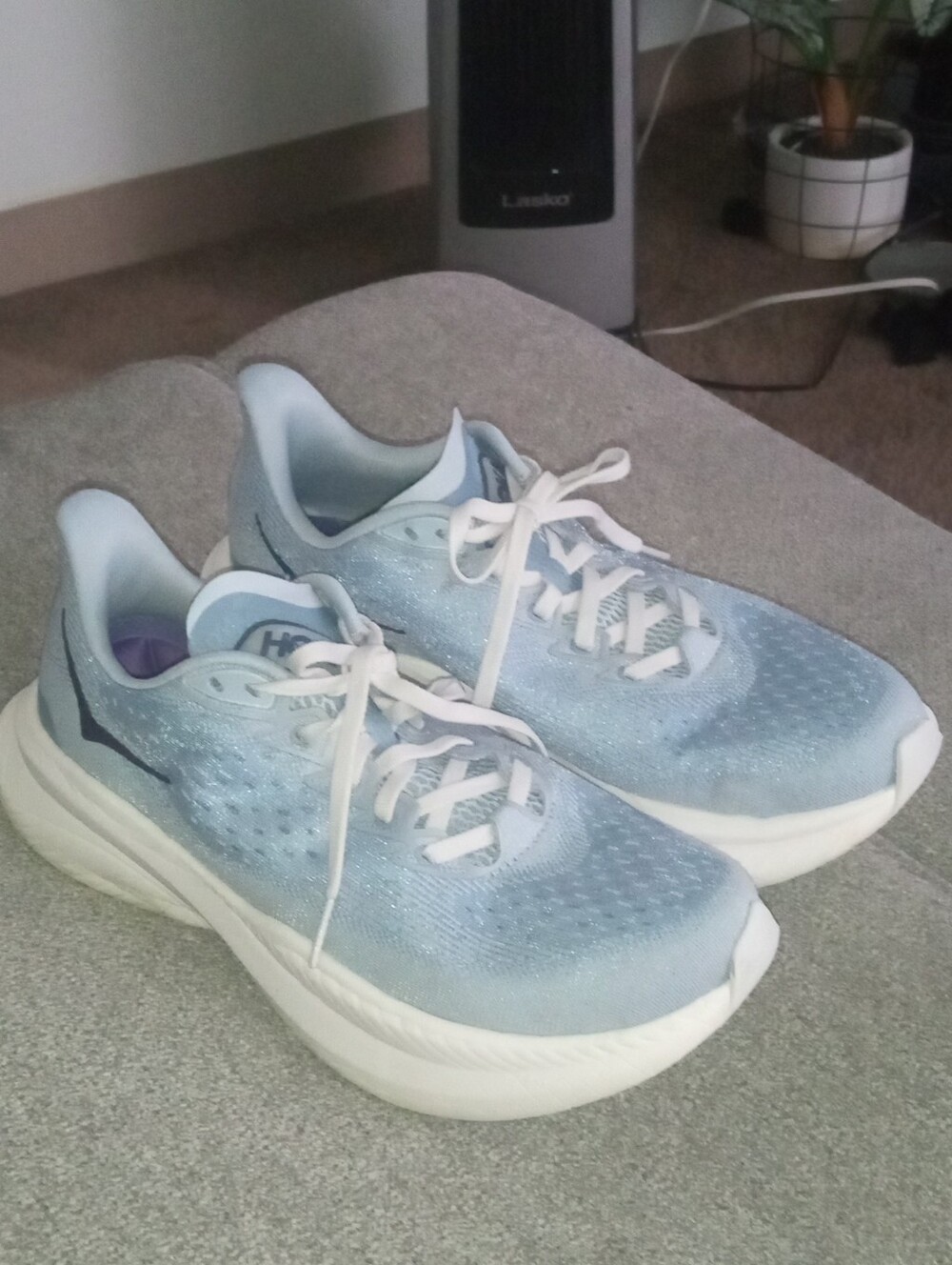 Hoka Women's Light Blue and White Running Sneakers 8.5